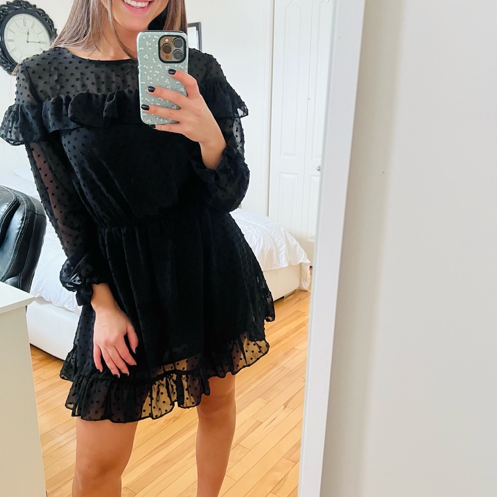 BLACK CHIC ZARA DRESS XS FLOWY MESH LONG SLEEVE
